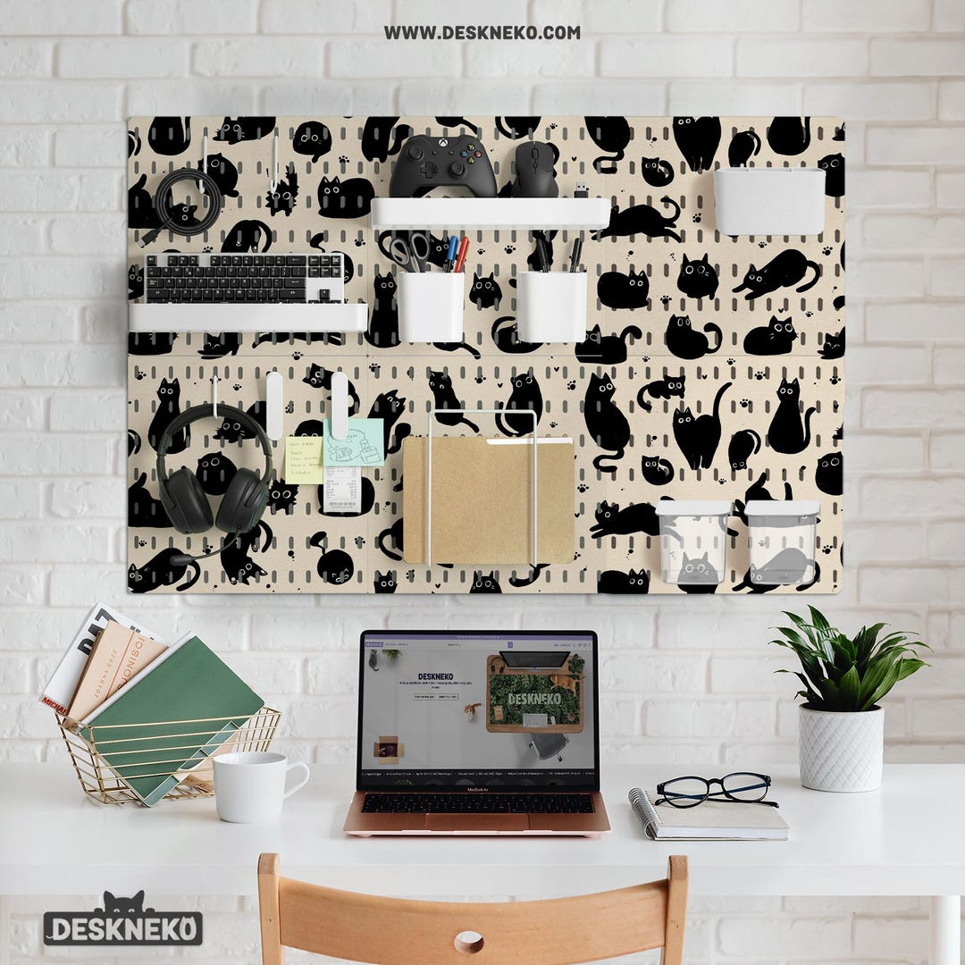 Pegboard Organizer With Black Cat Pattern, Cute Cat Wall Pegboard for ...