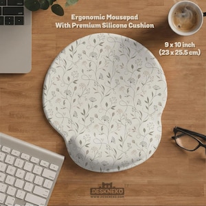 Tappetino da scrivania botanico avorio, tappetino per mouse minimalista di grandi dimensioni, tappetino da scrivania XXL esteso per tastiera e mouse, allestimento ufficio floreale, tappetino da scrivania deskneko Ergonomic Mousepad