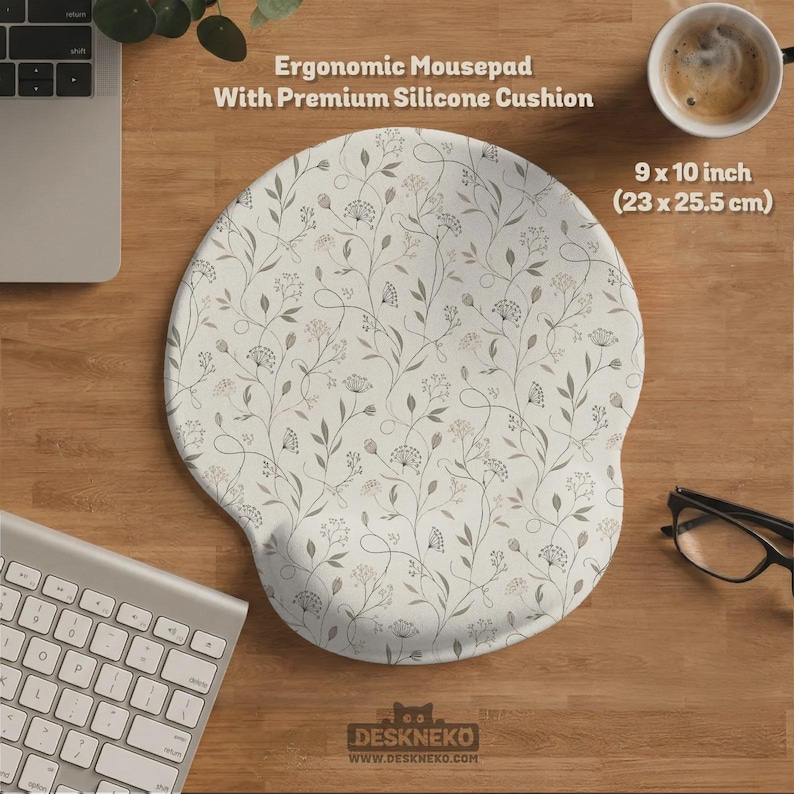 Tappetino da scrivania botanico avorio, tappetino per mouse minimalista di grandi dimensioni, tappetino da scrivania XXL esteso per tastiera e mouse, allestimento ufficio floreale, tappetino da scrivania deskneko Ergonomic Mousepad