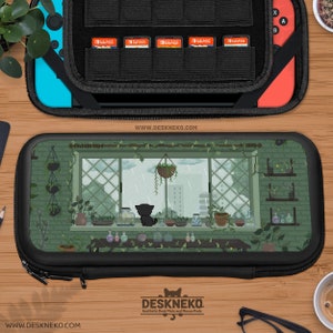 Nintendo Switch用ピクセルアートケース、ゲームカードスロットカートリッジホルダー、かわいい緑の猫のドックカバー、スイッチアクセサリー、lite/oledキャリングポーチ