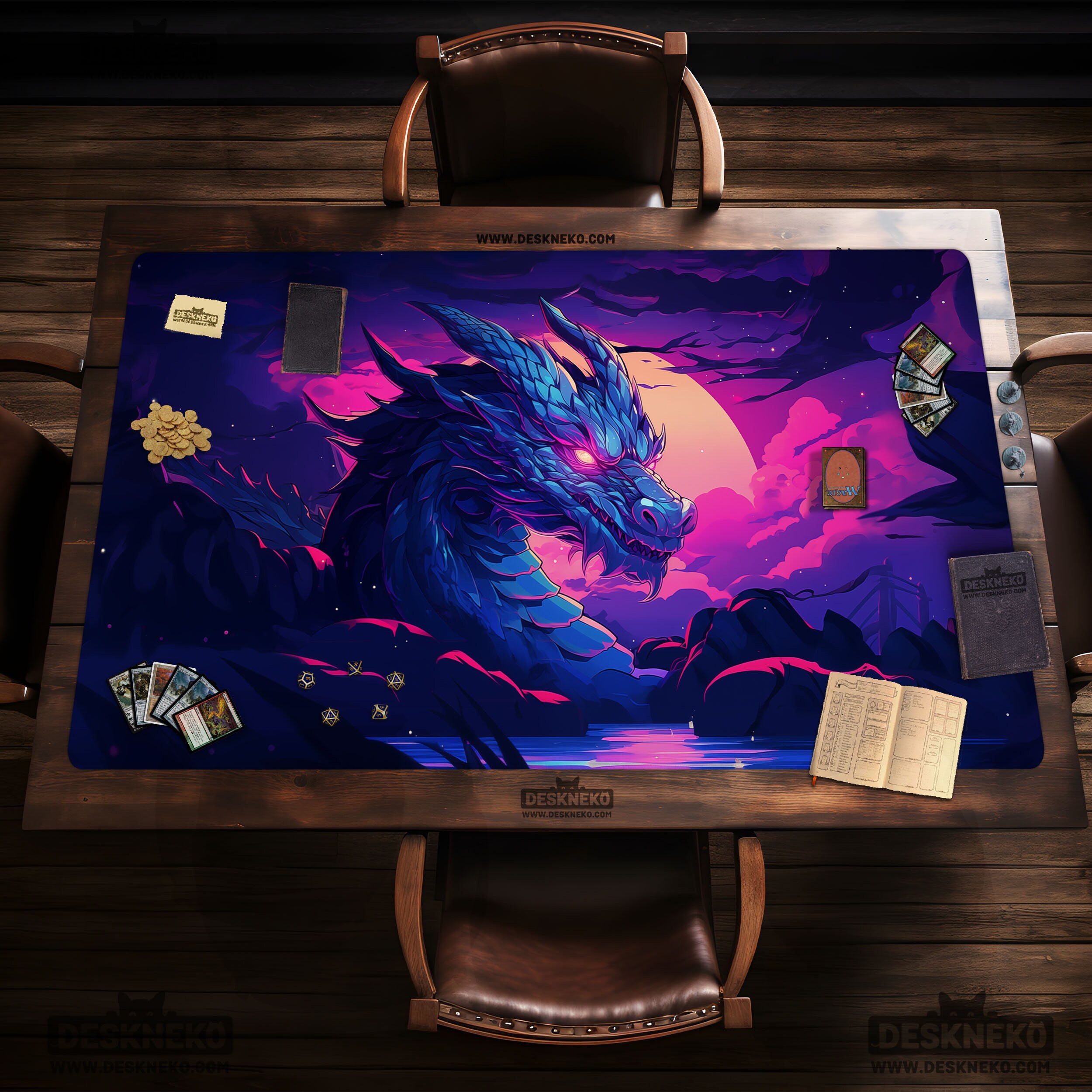 Neon Dragon Playmat/desk Mat, Tcg Card/board Game Dnd Dd, Xxl Stitched ...
