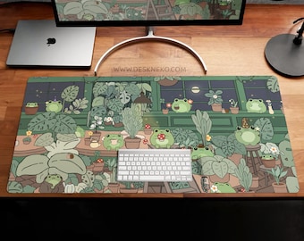 Frogs Desk Mat cute, Green Mousepad kawaii, Smol anime animal characters, Extended keyboard matt, Led mouse pad XL, XXL gaming deskmat gift