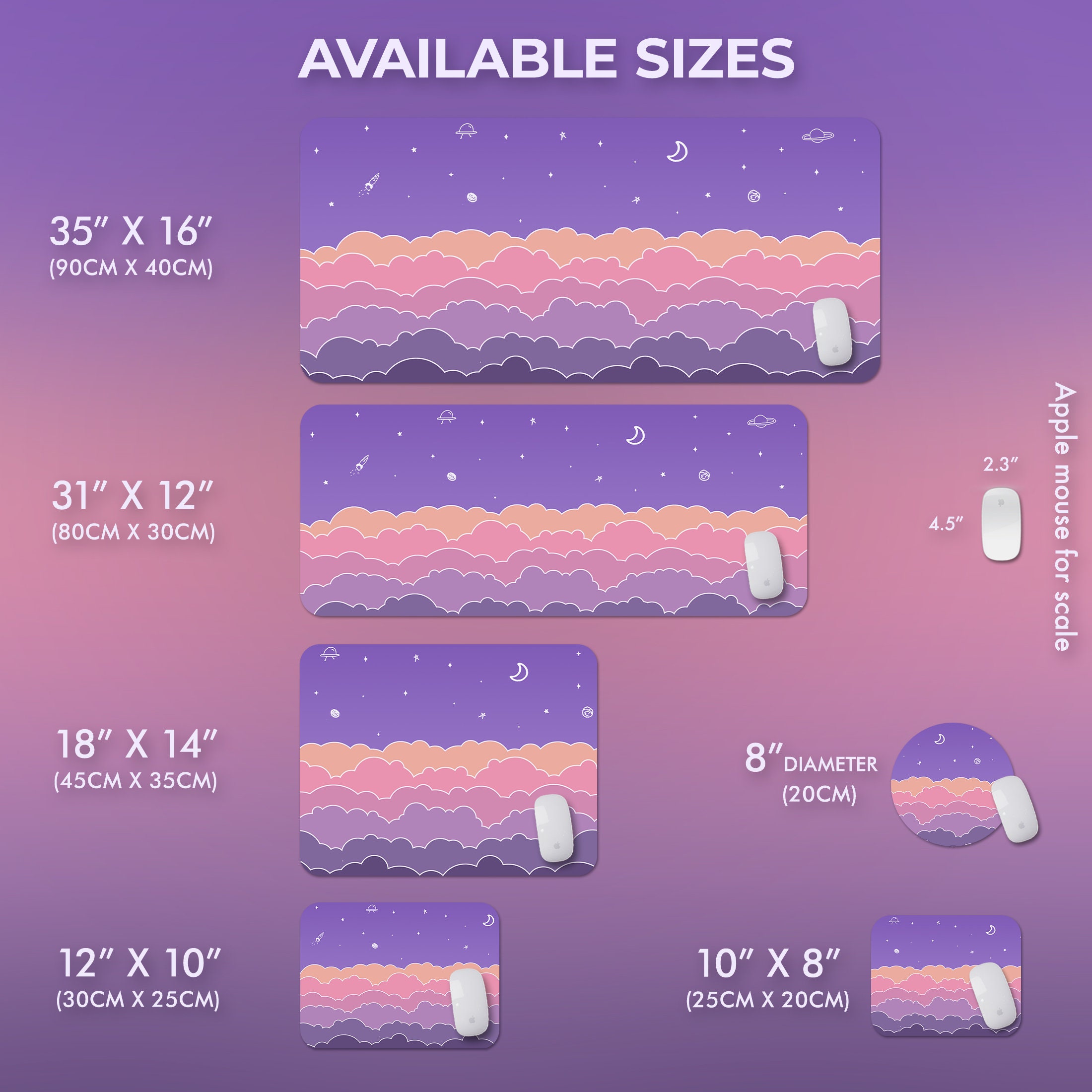 Pastel Clouds Desk Mat Kawaii, Purple Mouse Pad Cute, XL Desk Pad Cute ...