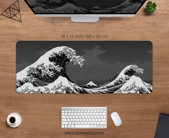 Tapis de souris japonais Great Wave, Tapis de bureau de jeu noir