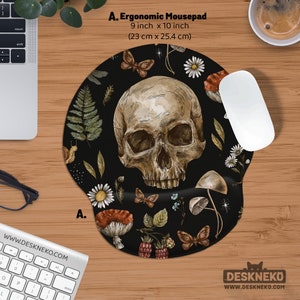 Creepy Skull Mouse Pad: Keyboard Wrist Rest, Cottagecore Desk pad, Halloween Mouse mat, Ergonomic hand Support, Dark Academia Desk Accessory