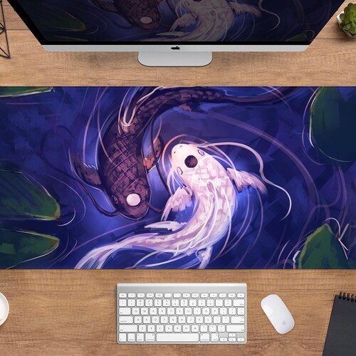 Koi Fish Mousepad Japanese Desk Mat XL Boho Nature Mouse Pad Etsy