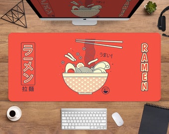 Ramen-Schreibtischunterlage, japanisches Mauspad, extra großes Gaming-Mauspad, rutschfeste Schreibtischunterlage, Kawaii-Retro-Sushi-Schüssel-Motiv, Kawaii-Mauspad
