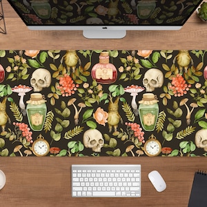 Cottagecore Schreibtischmatte Goth Mousepad Pilze, Niedliche Hexe Cottage Kräuterkunde Waldsammaus, Große Xxl Gaming Schreibtischmatte kleines Mauspad