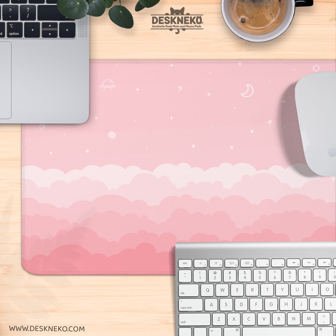 Pink Desk Pad Kawaii Cloud Desk Mat Xl Cute Pastel Space Etsy
