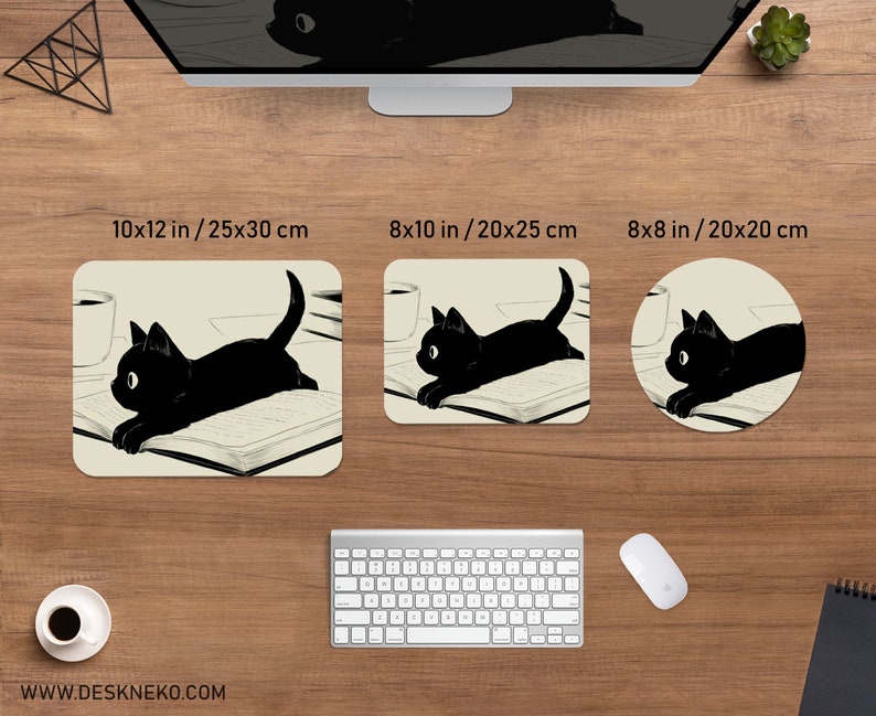 Black Cat desk mat cute mousepad, Anime aesthetic mouse pad, XXL gaming deskmat RGB LED, Coffee beige Kawaii manga, Matt with wrist rest image 6