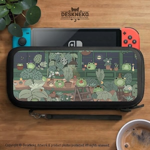 Cute case for Nintendo Switch 2 & 1, Green cottagecore Kawaii frogs, Hard shell dock skin cover, game holder,lite oled Travel carrying pouch