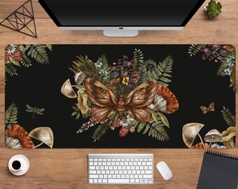 Witch desk mat Forest, Mushroom forager mousepad xxl, Magic Cottagecore boho wicca pagan, nature deskmat, xl mystical mouse pad
