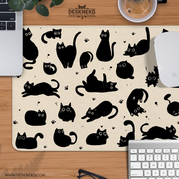 Kawaii Cats Beige Gaming Mouse Pad XXL, Cute Japanese Extended Big - View #4