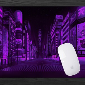 Gaming skrivbordsmatta xl, Tokyo Street musmatta, extra stor skrivbordsmatta anime, Grön turkos Vaporwave Skyline/City skrivbordsmatta, XXL musmatta bild 5