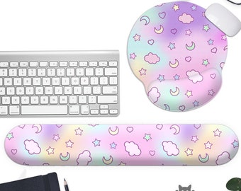 Kawaii Desk Mat pastel pink, Cute Mouse Pad, Kawai Aesthetic space clouds, Xxl Gaming Deskmat LED, Extended Mousepad XL, Large Keyboard Matt
