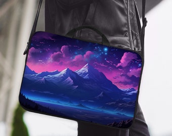 Funda para computadora portátil púrpura, bolsa de computadora para hombres, cubierta de naturaleza de montaña de anime japonés Lofi ipad/macbook pro 10 11 12 13 14 15.6 16 17″ en pulgadas