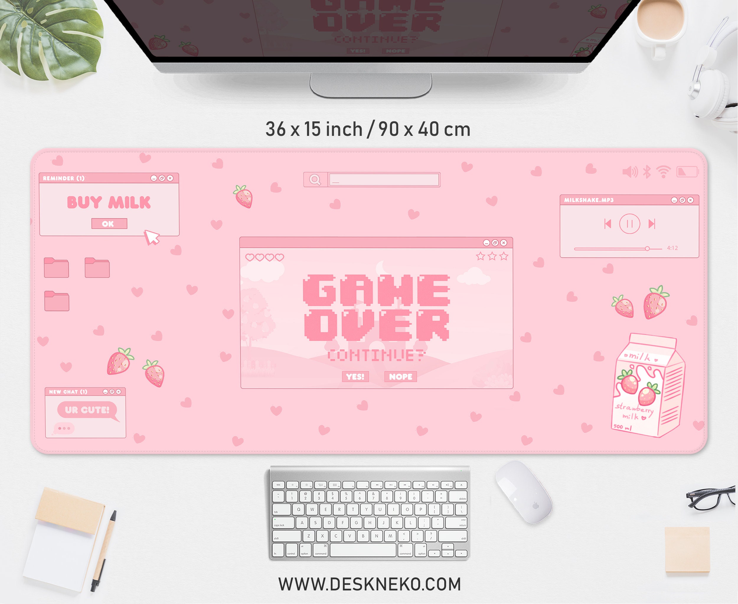 Kawaii Desk Mat Pink, Cute Mousepad Anime, Xxl Gaming Deskmat RGB Led ...