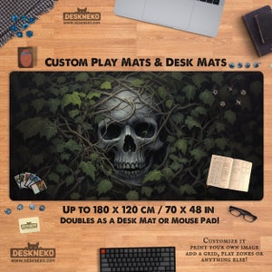 Schädel Spielmatte/Schreibtischmatte, Tcg mtg Karte/Würfel/Brettspiel, Horror Skeleton Swamp Monster 60x36 cm, große genähte Schreibtischmatte/Mauspad/Spielmatte