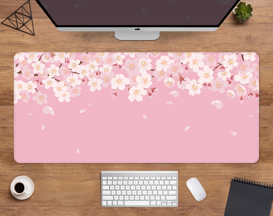 LIVE WAN メモリーマット Sサイズ Cherry Blossom Desk Mat Cute Pink Mousepad Sakura Flowers, Kawai