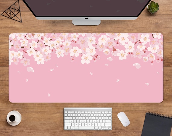 Cherry Blossom Desk Mat Cute Pink Mousepad Sakura Flowers, Kawai