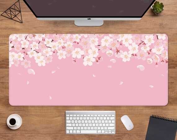 Pink Office Desk Accessories Ohocut Checkered Desk Mat, 31.5" X 15.7" Large Cute Beige Sand Aesthetic Retro Accessories, PU Leather Computer Laptop Desk Mat Mouse Keyboard Pad, Desk Writing Makeup Mat For