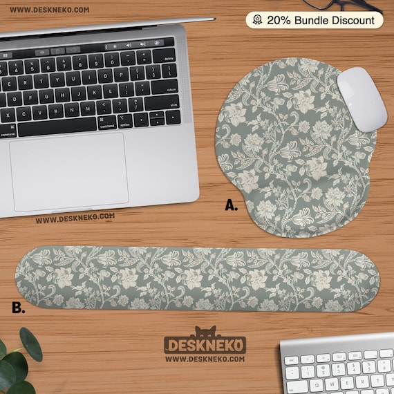 Green Mouse Pad: vintage floral decor, Keyboard Wrist Rest, Light Sage Olive Green, Cottagecore Desk Mat xl, Ergonomic Mousepad Accessories