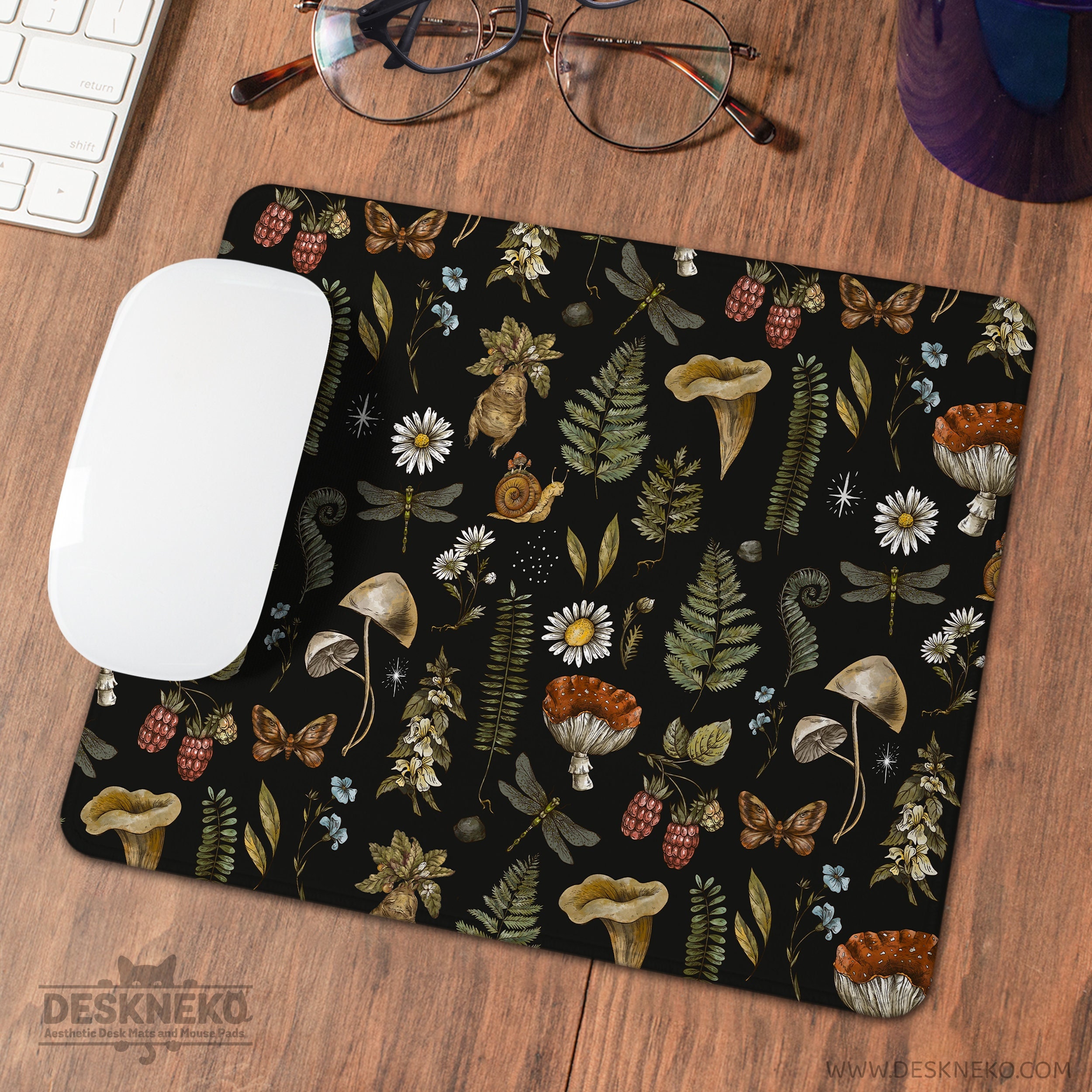 Tappetino per mouse da gioco estetico con farfalla gotica XL, fungo fase lunare Galaxy tappetino per mouse nero viola lungo grande tappetino per mouse da scrivania, strega spettrale gotica accessori