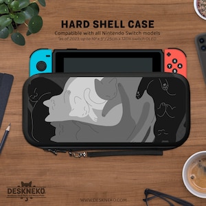 Leuke accessoires voor Nintendo Switch, Zwart-witte anime-katten, Lite Oled-switches case, helder/dock skin/spelhouder/Hard shell/Soft cover