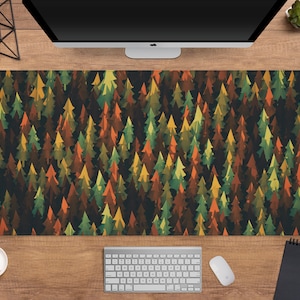 Forest Desk Mat, Cottagecore Mousepad xl, Minimal Nature aesthetics, Cute boho desk pad, xxl Green mousepad brown, Forest deskmat in 6 sizes