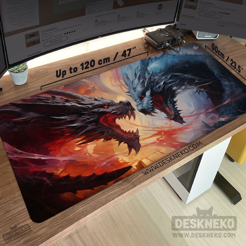 Dragon Ruler Mat Two Dragons Playmat/desk Mat, Ccg Tcg Card Mtg Play Mat Stitched 24x14 ...