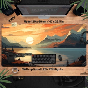 Sunset Mountain Desk Mat Mouse Pad, Orange Sunrise Mouse Pad Xl ...