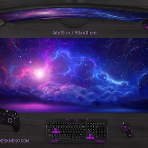 Nebula Desk Mat Galaxy Mousepad Space, Purple stars portal vaporwave, small mouse pad, xl xxl large big wide keyboard Gaming Deskmat LED RGB