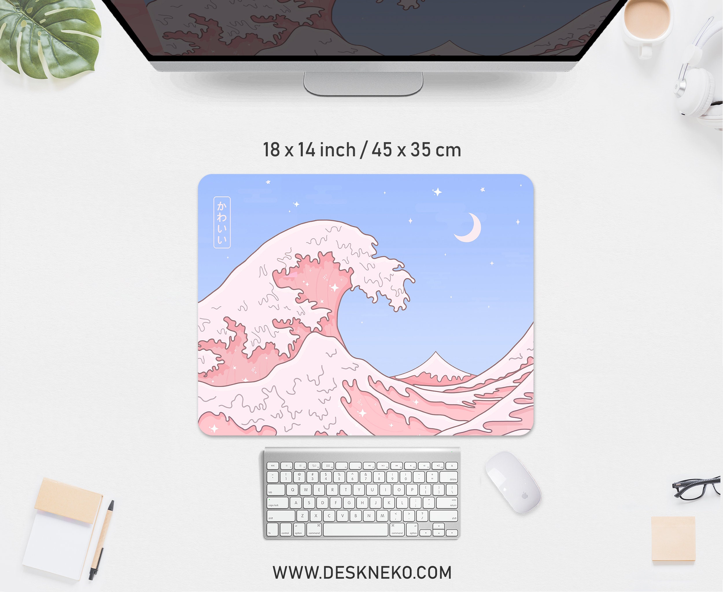 Kawaii Desk Mat Pink Wave, Cute Aesthetic Mousepad, XXL Gaming Deskmat ...