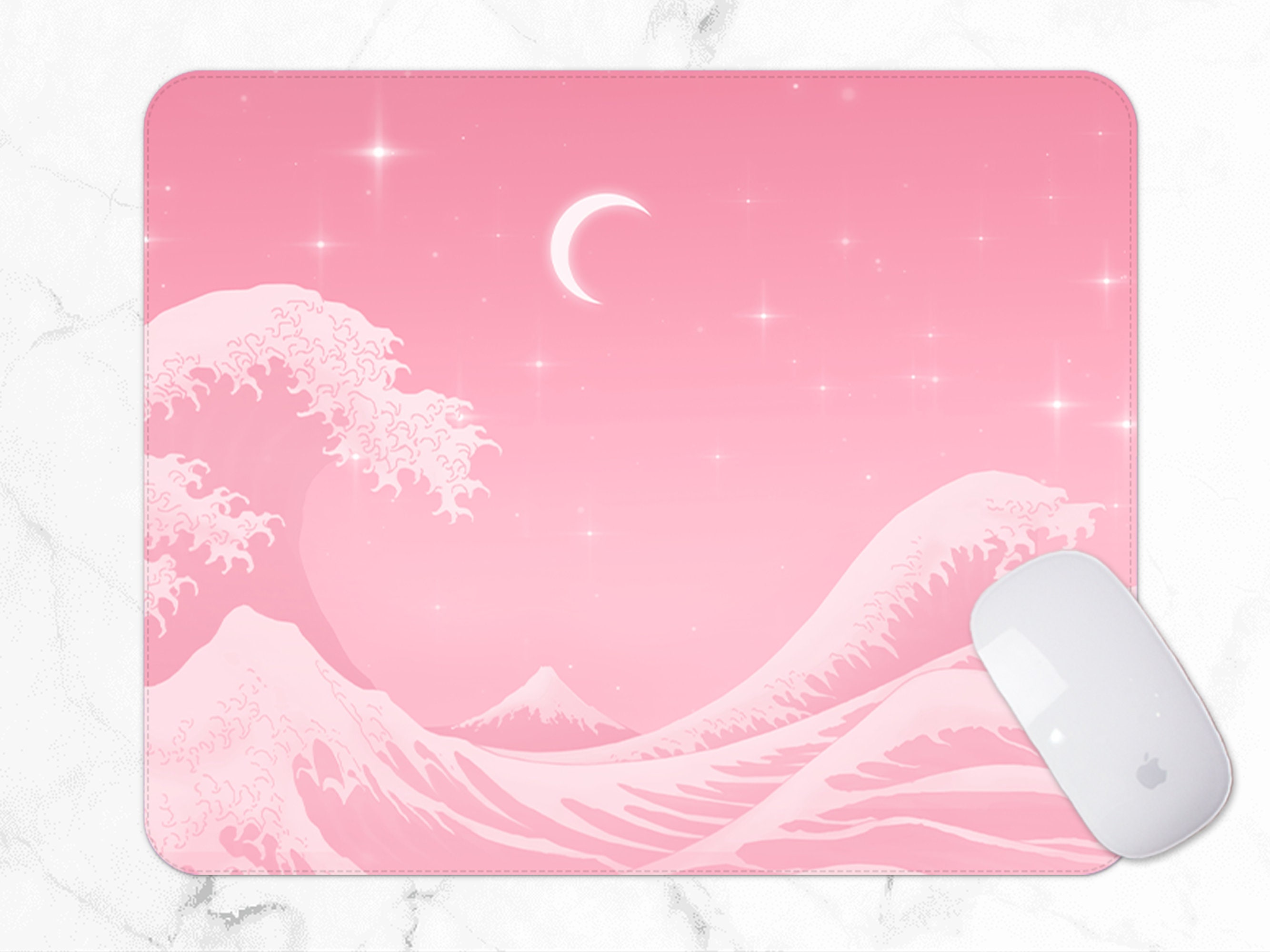 Pastel Pink Desk Mat the Great Wave of Kanagawa Cute Kawaii Etsy UK