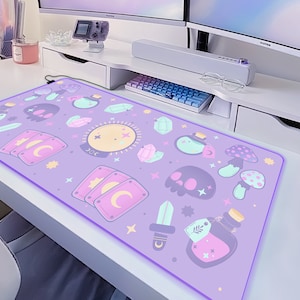 Pastell Goth Schreibtischunterlage Kawaii Mousepad, pastell lila lila violett pink Wicca Muster, große LED/rgb Gaming Schreibtischunterlage xxl, kleines Mousepad
