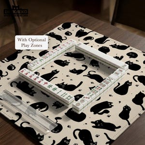 Mahjong Matte Katze Muster, Schwarz Weiß Tabletop Spielmatte, Mahjongg Playmat Tuch, Brettspiel Tischschutz Pad, Reise Spielmatte Geschenk