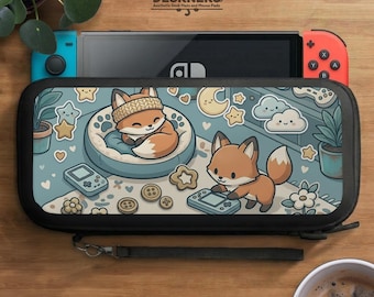 Pastel Fox Switch Travel Case, Cute Protective Pouch for Switch 2 and Switch 1 Lite OLED