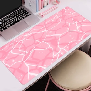 Pink water Desk Mat, Extra large gaming mouse pad, Kawaii Pastel water lilac anime aesthetics mousepad, xl mousemat