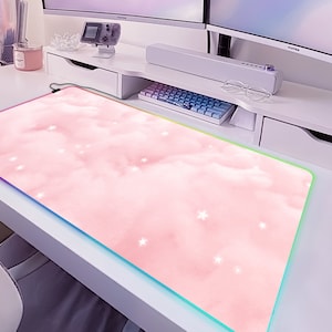 Pink Clouds desk mat Cotton Candy mousepad Kawaii, Cute small mouse pad wrist rest 3d anime aesthetic, pastel xxl xl large gaming deskmat