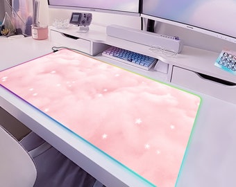 Pink Clouds desk mat Cotton Candy mousepad Kawaii, Cute small mouse pad wrist rest 3d anime aesthetic, pastel xxl xl large gaming deskmat