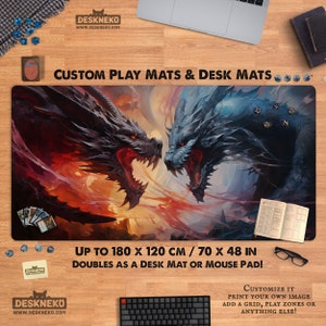 Tapete de mesa/tapete de mesa de dois dragões, tapete de jogo mtg de cartão ccg tcg costurado 24x14, dnd dd fire ice yu gi jogo de dados fosco, tapete de mesa grande gigante/mouse pad