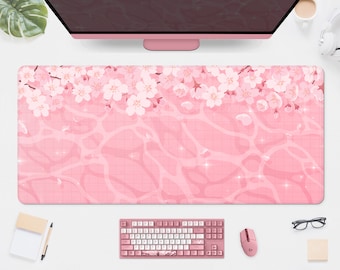 Kawaii-Schreibtischunterlage, niedliches rosa Mauspad, Anime-Ästhetik-Mauspad mit Kirschblüten im Frühling, Kawaii-Schreibtischunterlage im japanischen Stil, XXL-Gaming-Mauspad in Pastellfarben