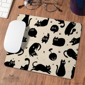 Cat Mousepad cute, Black Cats Mouse Pad met polssteun, Soft Ergonomisch toetsenbord mat, Beige bureaumat groot, Kawaii Anime bureaumat muismat