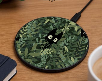 Wireless Phone Charger Pad, Fast Charging Qi, iPhone & android, smart watch, Apple Airpods, Samsung, wireles earbud headphones, cats plants