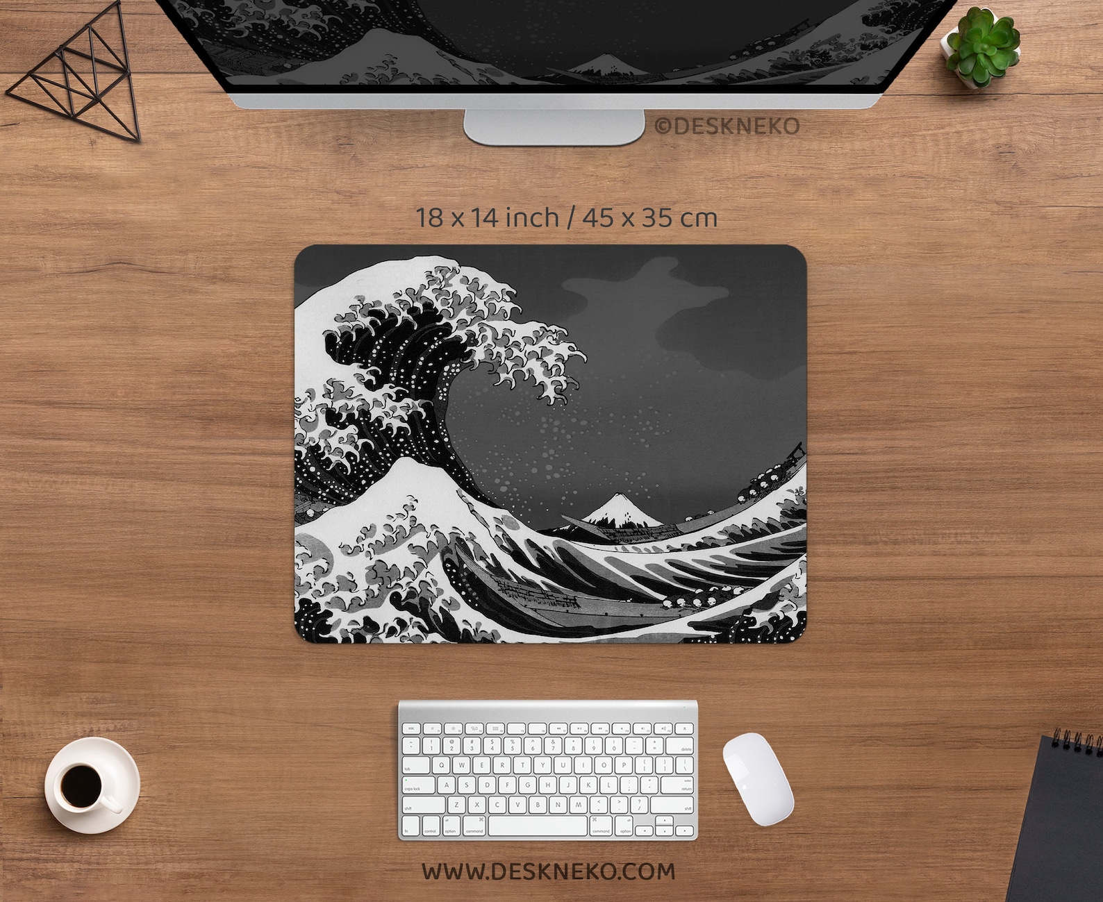 Japanese Mouse Pad Great Wave Black and White Gaming Desk Mat Etsy
