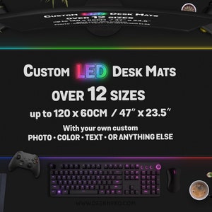 Custom RGB Desk Mat LED light, Personalized Gaming Mousepad Large, Keyboard mat, Durable edge and non-Slip backing, XXL Mouse Pad for gamers