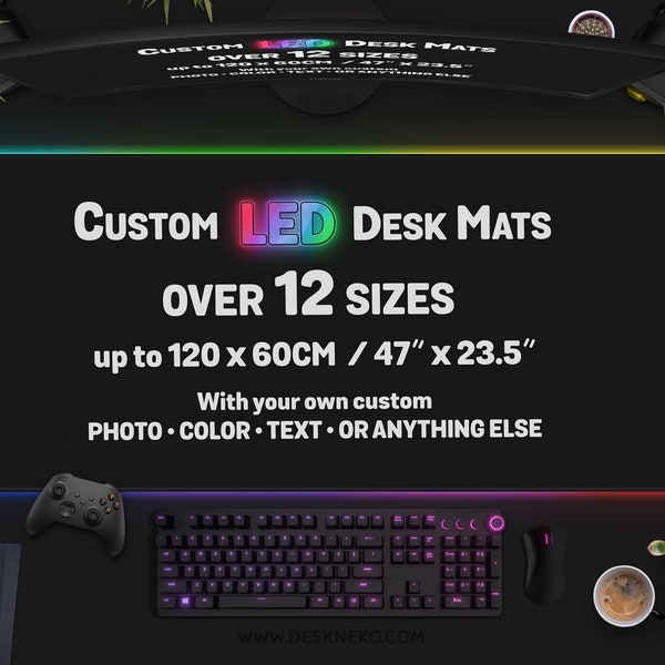 Custom RGB Desk Mat LED light, Personalized Gaming Mousepad Large, Keyboard mat, Durable edge and non-Slip backing, XXL Mouse Pad for gamers