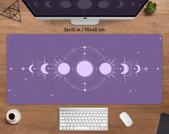 Purple witchy Desk Mat Moon Phases Mousepad, Cute Pastel violet celestial tarot witch, small mouse pad xxl large big wide Gaming Deskmat RGB