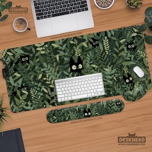 Süßes Katzen-Mauspad: mit Handballenauflage, grünes ergonomisches Mauspad, Hand-Arm-Unterstützung, Kawaii-Anime-Pflanzen, Tastatur-Schreibtischmatte, Deko-Zubehör