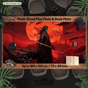 Samurai speelmat/bureaumat, tcg mtg kaart/dobbelstenen/bordspel, Japanse anime vrouwelijke vampier 24x14, grote gestikte gigantische bureaumat/muismat/speelmat